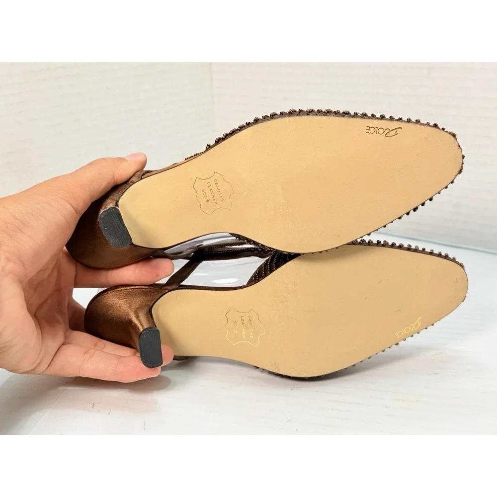Dolce by Pierre Eleganza Women's Bronze‎ Beaded Slingback Heels Size 7.5M
